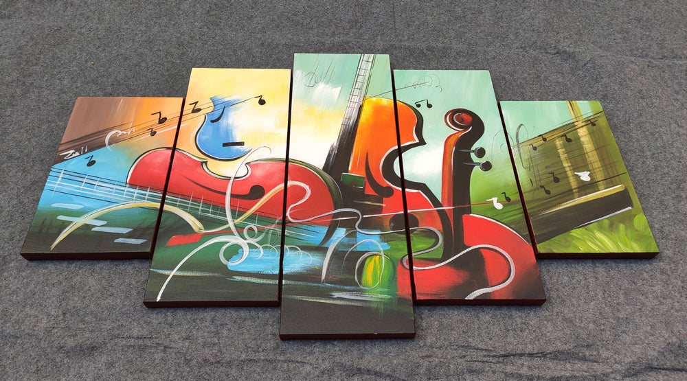 5 Piece Abstract Painting, Buy Paintings Online, Acrylic Painting, Violin Painting, Bedroom Canvas Painting