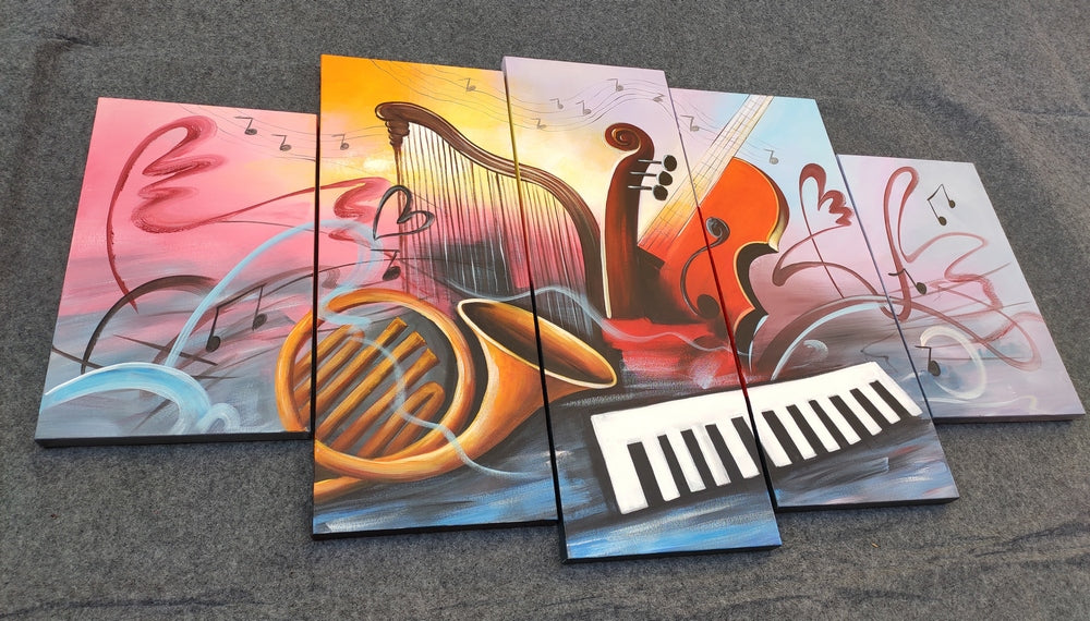 5 Piece Canvas Painting, Violin Musical Instruction Painting, Canvas Painting for Living Room