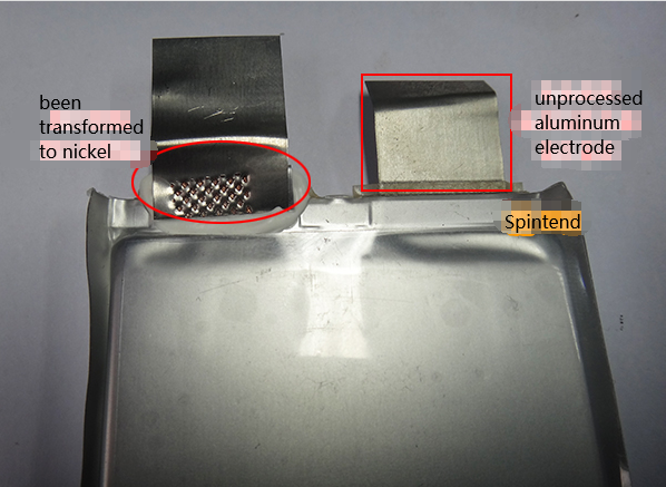 The pole ear aluminum should be transfered to nickel