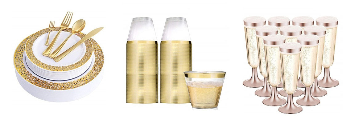 Plastic cut-out dinner plates and drinkware