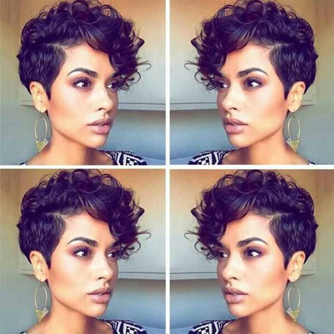side part curly pixie cut for black women
