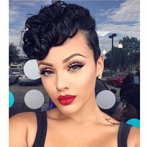 black curly human hair pixie cut for black women