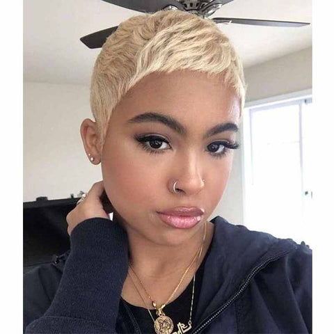 natural blonde pixie cut hairstyle for black women