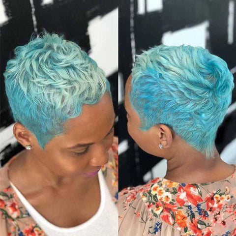 short blue pixie cut for black women