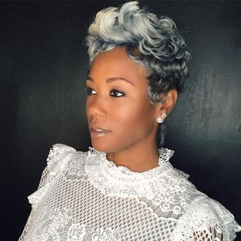 grey ombre pixie cut curly hair for black women