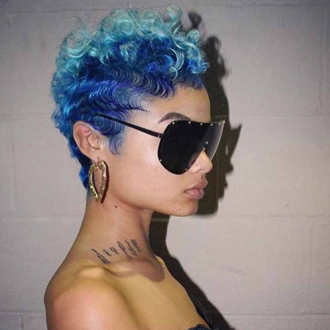 ombre blue curly pixie cut for black women