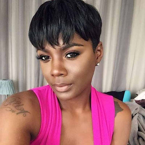 black pixie cut human hair wig