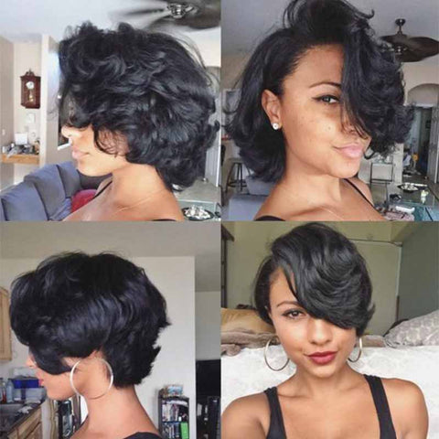 black pixie cut curly wig for black women