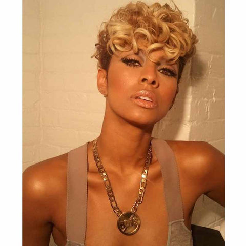 brown curly pixie cut human hair for black women