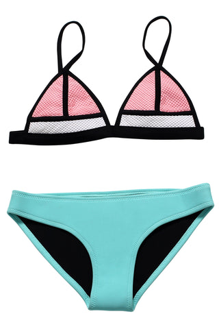 Contrast Color Splicing Triangle Top Neoprene Bikini Swimwear