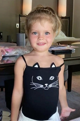 Iyasson Black Cute Cat Pattern Mom & daughter Swimsuit