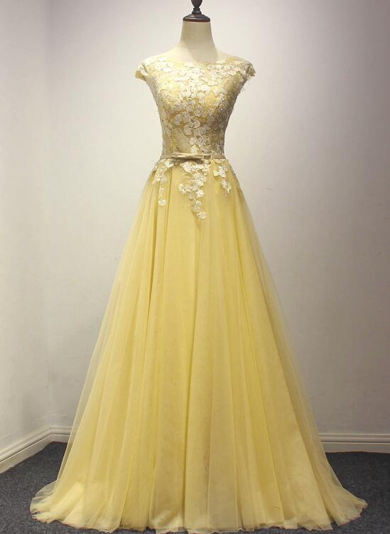 Pretty Yellow Tulle Party Dress, Yellow Formal Dress
