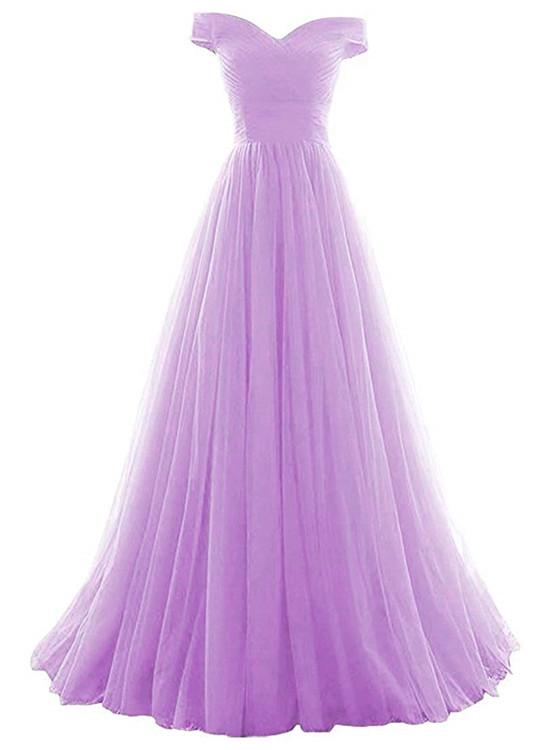 Beautiful Lavender Tulle Off Shoulder Long Formal Dress