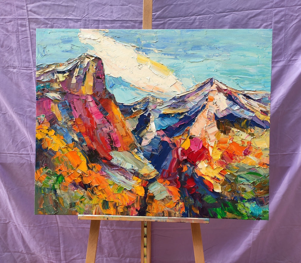 Abstract Landscape Art, Canvas Wall Art, Custom Landscape Oil Painting, Mountain Landscape Painting