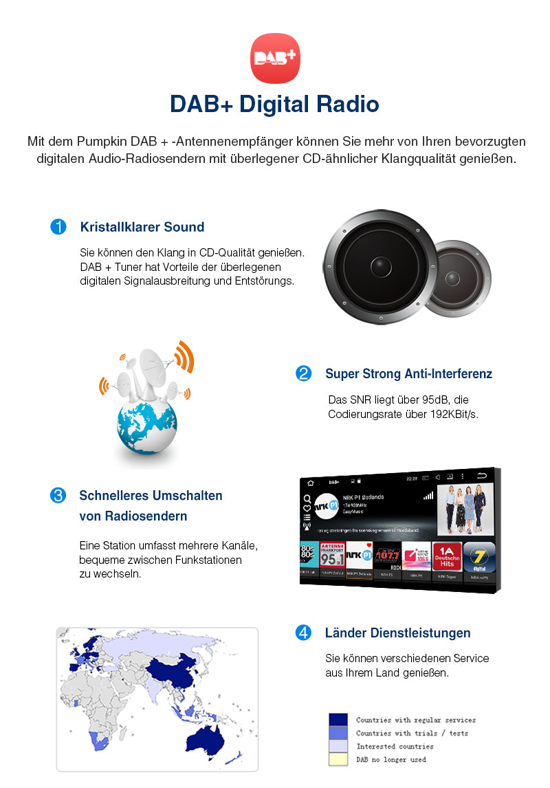 Pumpkin 2 Din Autoradio Android 9,0 Universal 7 Zoll Bildschirm Radio mit Navi Bluetooth, Unterstützt USB/SD Android Auto CarPlay DAB+ WIFI