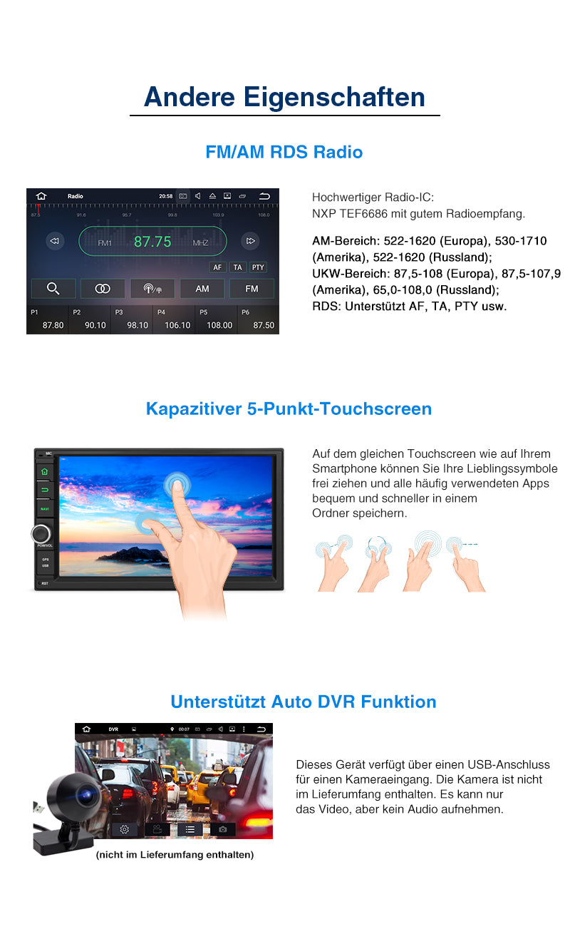 Pumpkin 2 Din Autoradio Android 9,0 Universal 7 Zoll Bildschirm Radio mit Navi Bluetooth, Unterstützt USB/SD Android Auto CarPlay DAB+ WIFI