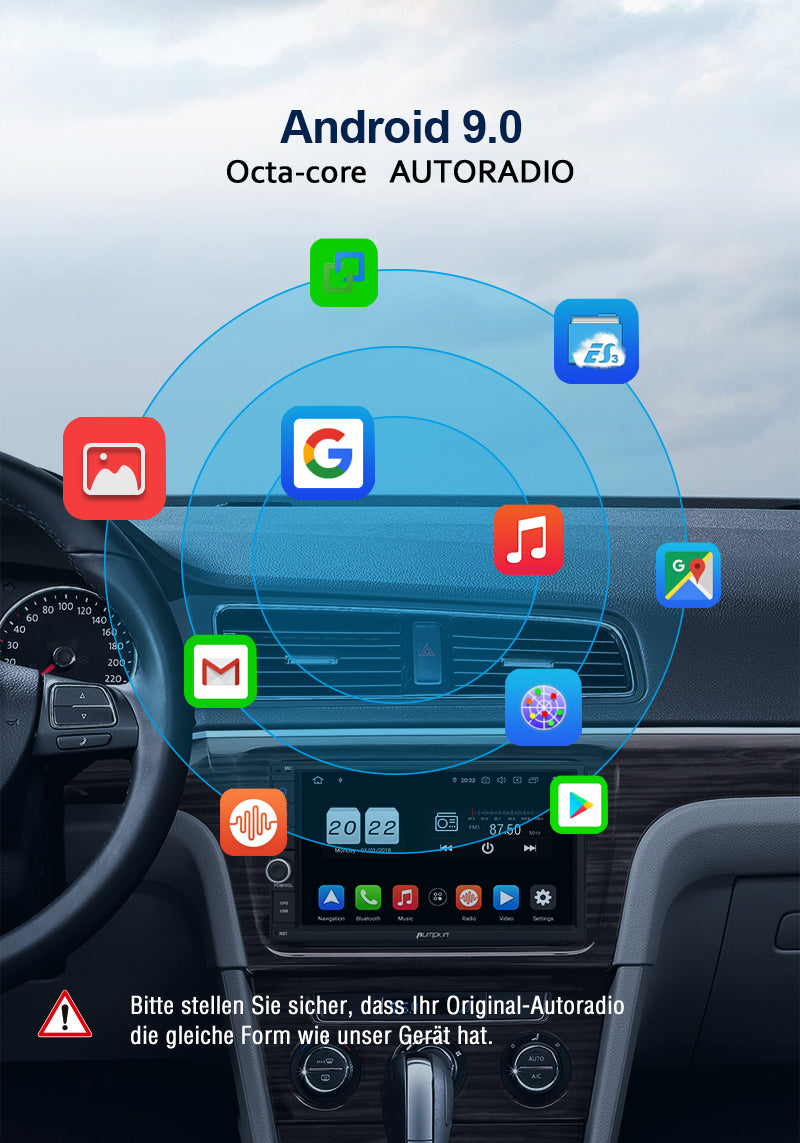 Pumpkin 2 Din Autoradio Android 9,0 Universal 7 Zoll Bildschirm Radio mit Navi Bluetooth, Unterstützt USB/SD Android Auto CarPlay DAB+ WIFI