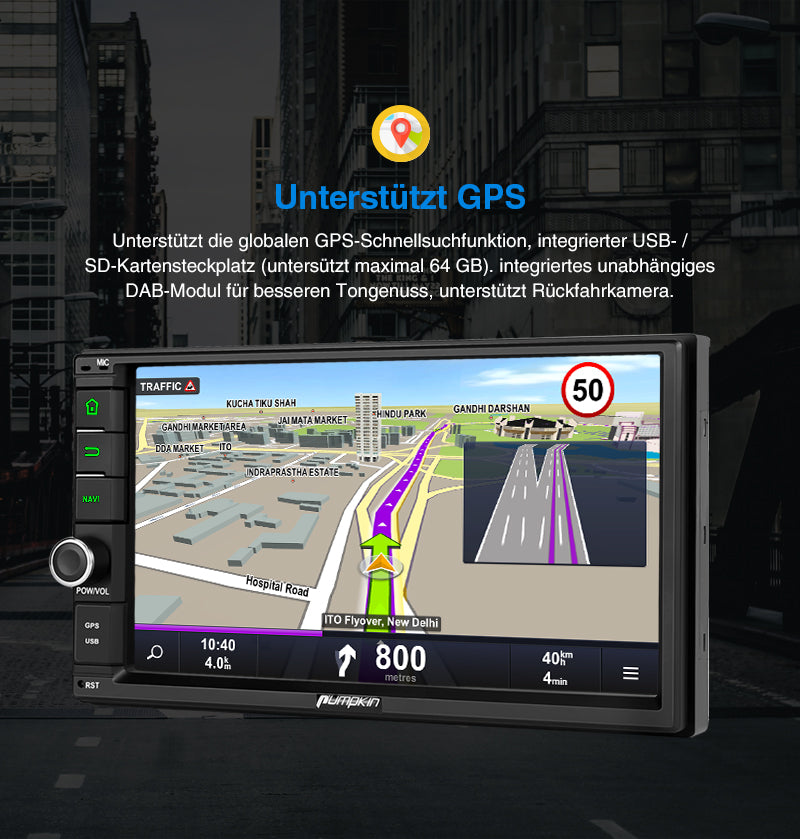Pumpkin 2 Din Autoradio Android 9,0 Universal 7 Zoll Bildschirm Radio mit Navi Bluetooth, Unterstützt USB/SD Android Auto CarPlay DAB+ WIFI