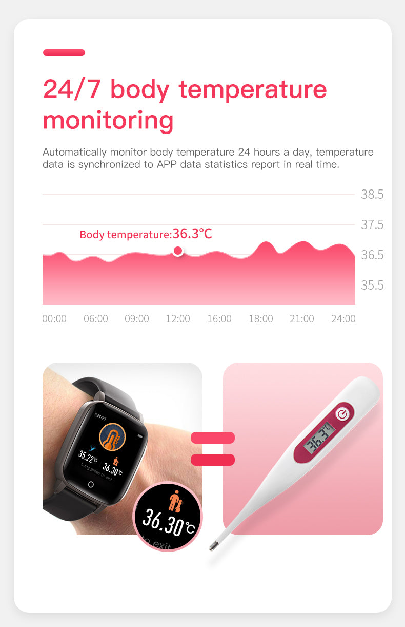 T1 Body Temperature Measurement Smart Watch Men Women Heart Rate Monitor Ip67 Waterproof For Android IOS Phone Smartwatch