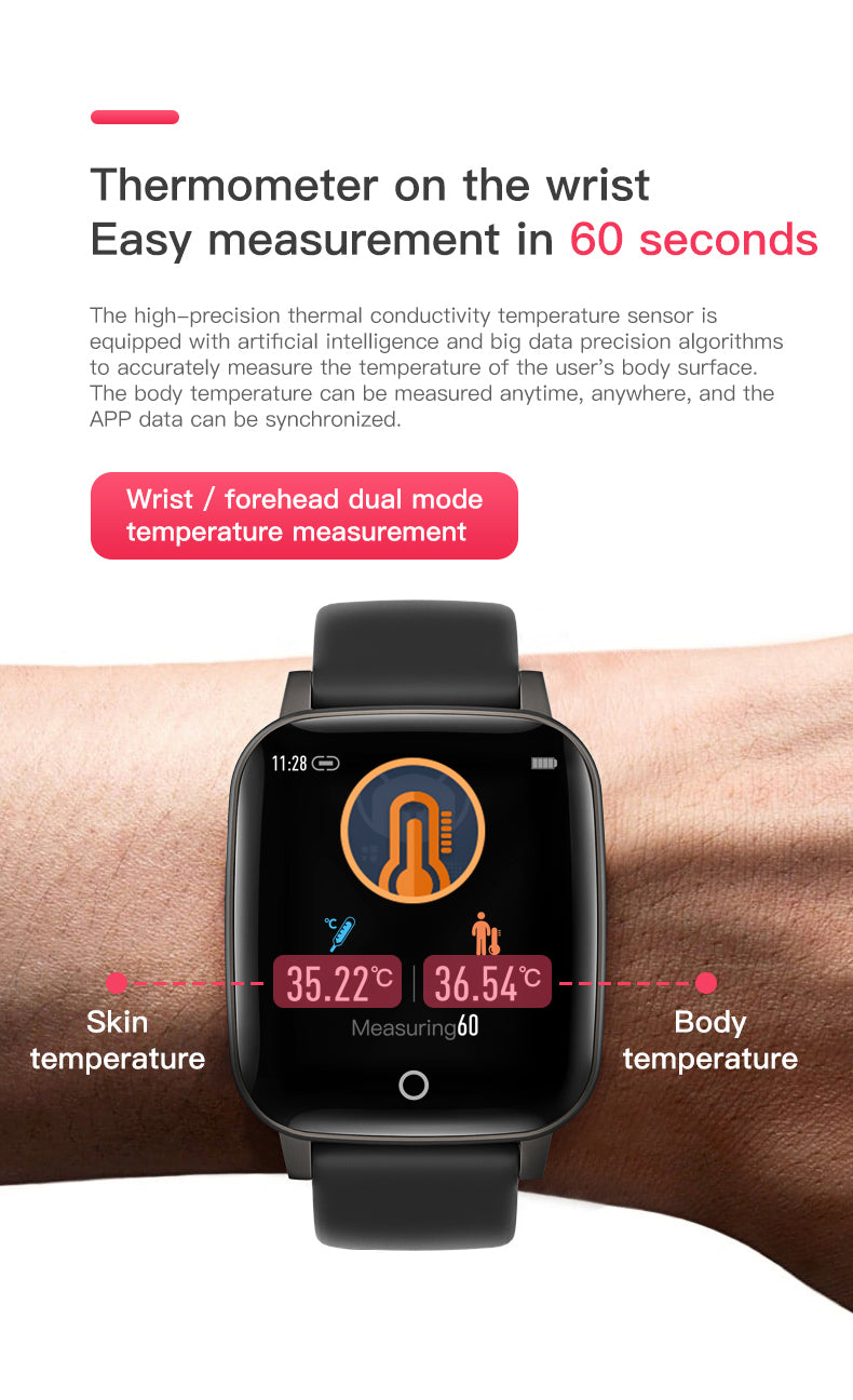 T1 Body Temperature Measurement Smart Watch Men Women Heart Rate Monitor Ip67 Waterproof For Android IOS Phone Smartwatch