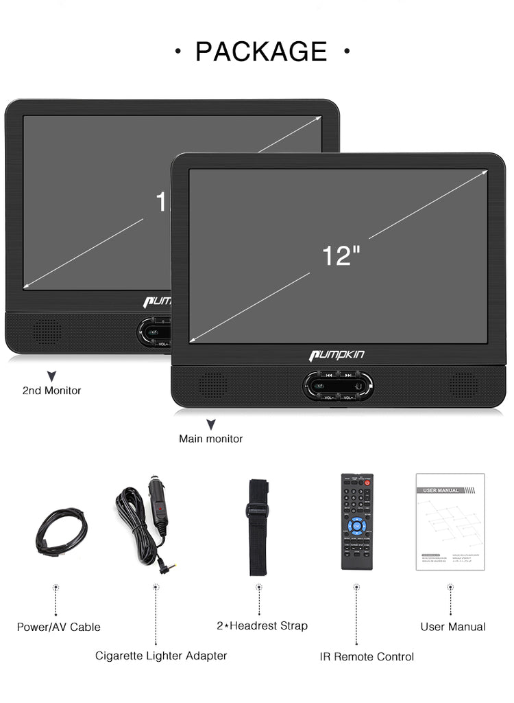 dual screen in car dvd player 12 inch