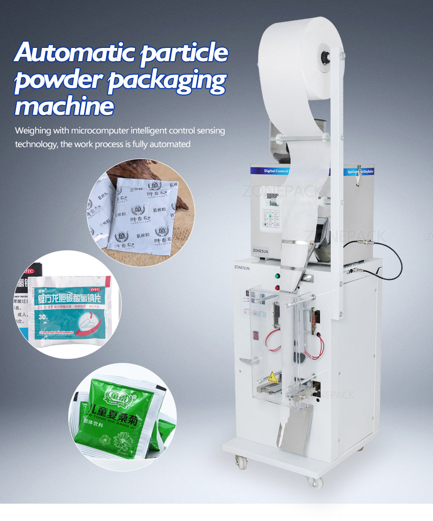 ZONEPACK Food Coffee Bean Grain Автоматическая взвешивающая упаковочная машина Машина для упаковки порошка в трехсторонние уплотнения с принтером даты