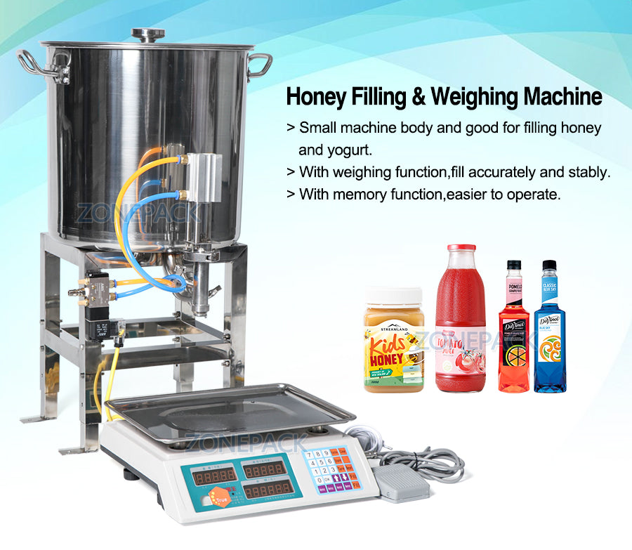 ZONEPACK Semi Automatic Paste Filling Machines Pneumatic Can Honey Cooking Oil Beverage Small Bottle Weighing Filling Machine