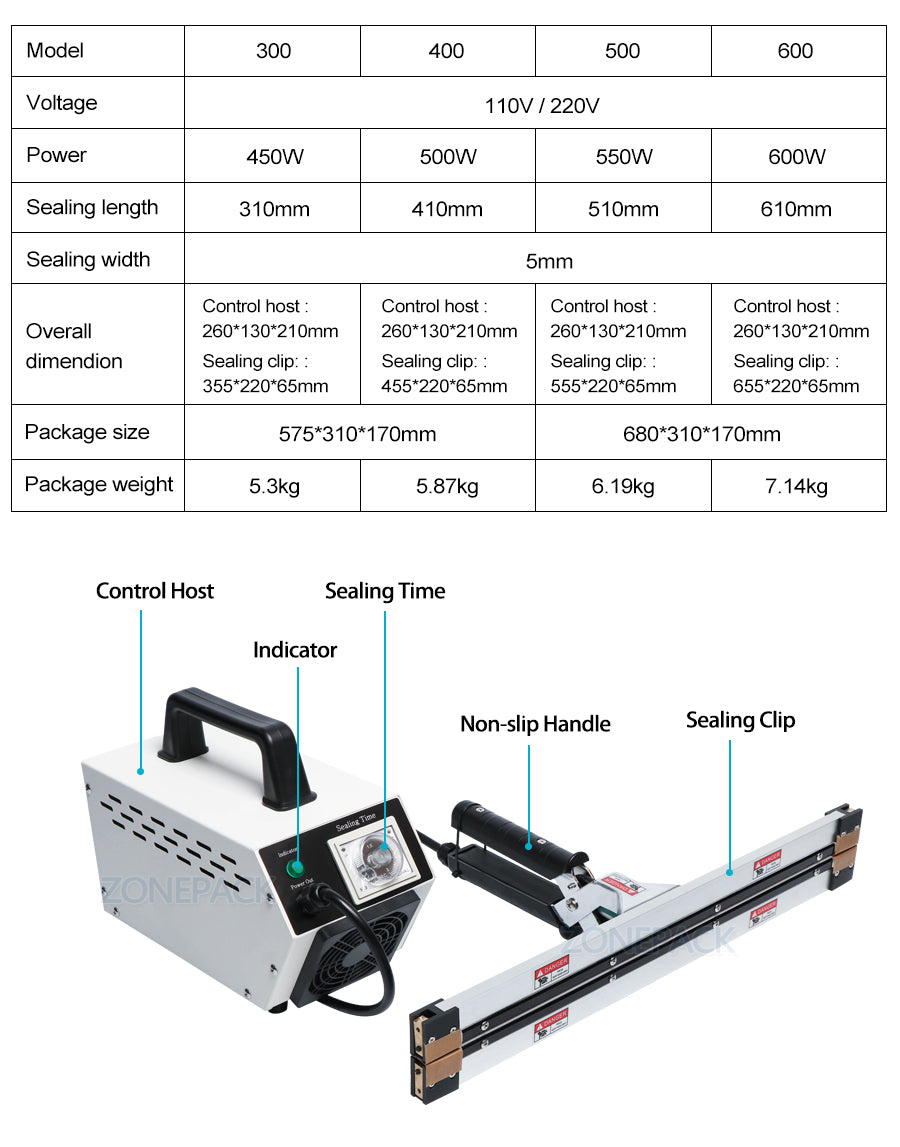 ZONESUN Aluminum Vacuum Composite Film Impulse Sealer Sealing Machine