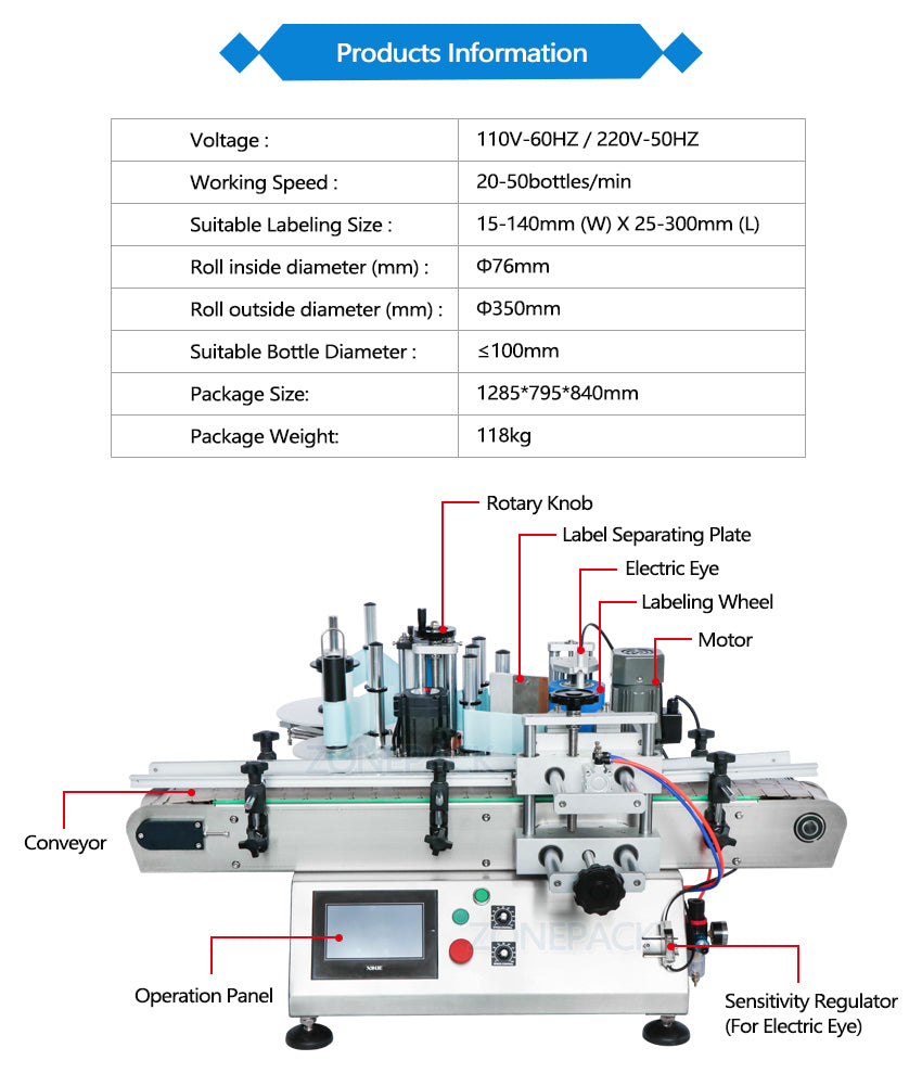 ZONESUN ZS-TB500 Automatic Round Bottle Labeling Machines With Printer