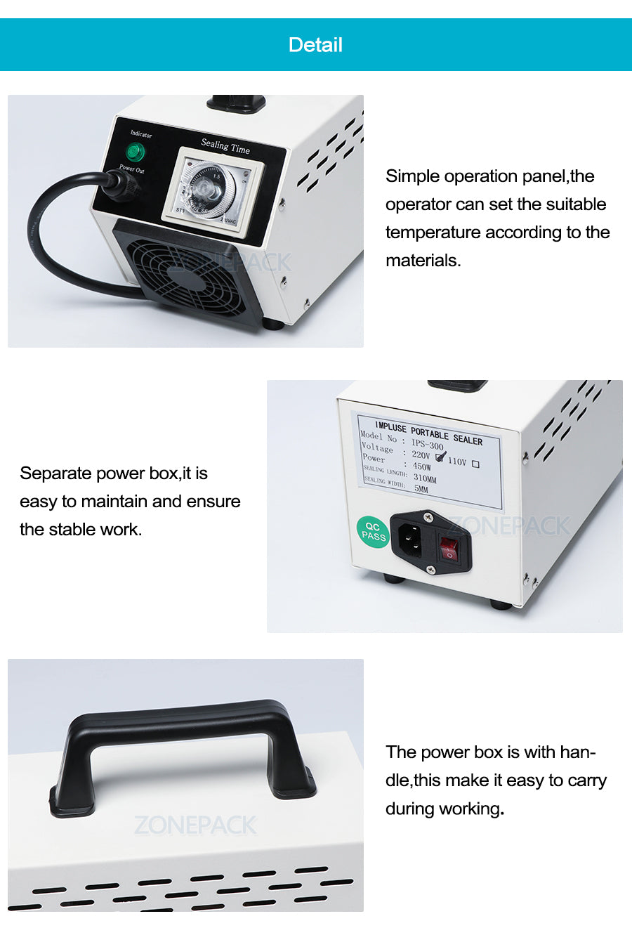 ZONESUN Aluminum Vacuum Composite Film Impulse Sealer Sealing Machine