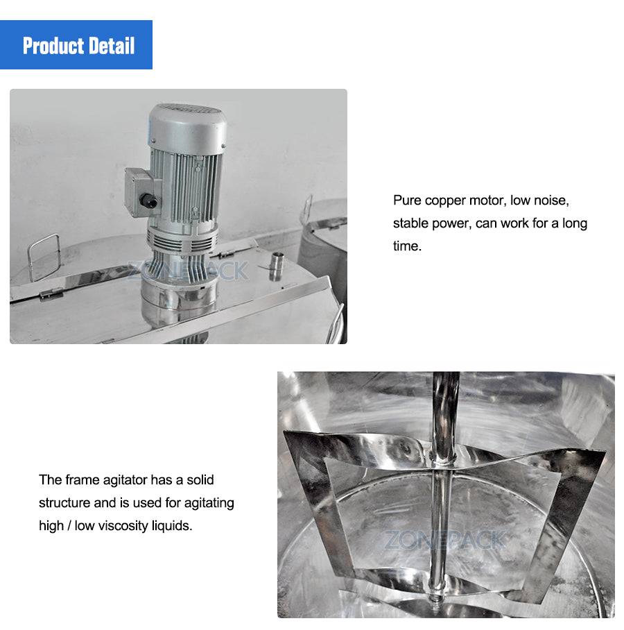 ZONESUN 100L 200L 300L 500L Sanitary Stainless Steel Vertical Cosmetic Liquid Chemical Mixing Equipment Tank