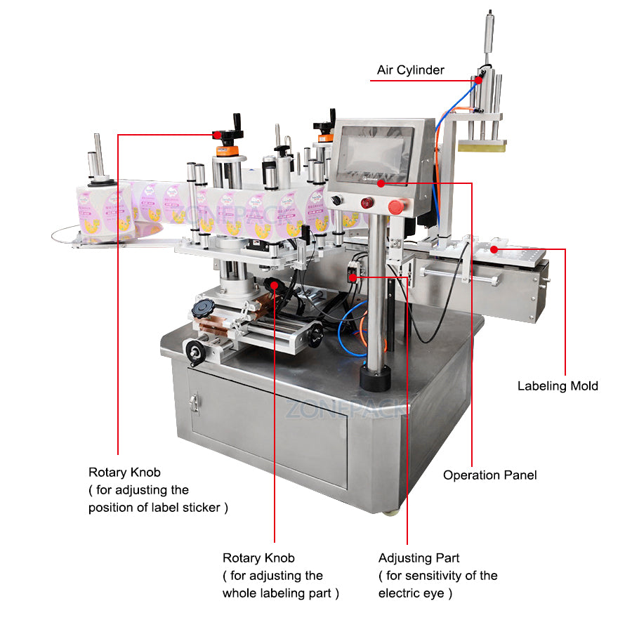 ZONEPACK ZS-TB210 Semi Automatic Double Size Tube Sticker Water Flat Bottle Labeling Machine For Bottles Label Dispenser Machine