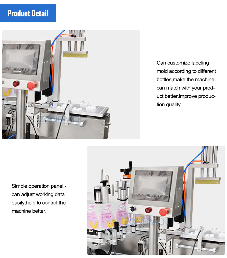 ZONEPACK ZS-TB210 Semi Automatic Double Size Tube Sticker Water Flat Bottle Labeling Machine For Bottles Label Dispenser Machine