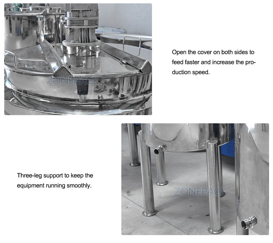 ZONESUN 100L 200L 300L 500L Sanitary Stainless Steel Vertical Cosmetic Liquid Chemical Mixing Equipment Tank