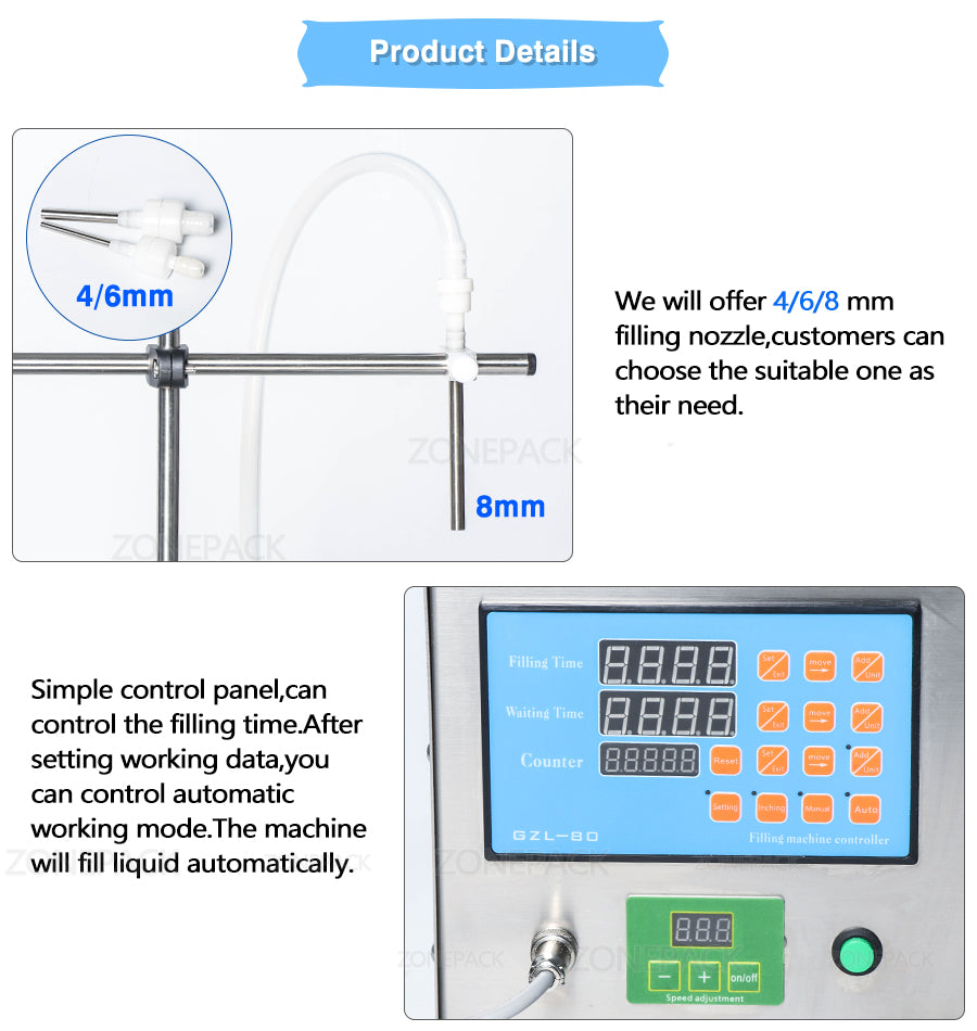 ZONEPACK ZS-YT80 Semi Automatic Small Perfume Oil Bottles Liquid Filling Machinery For Olive Oil Water