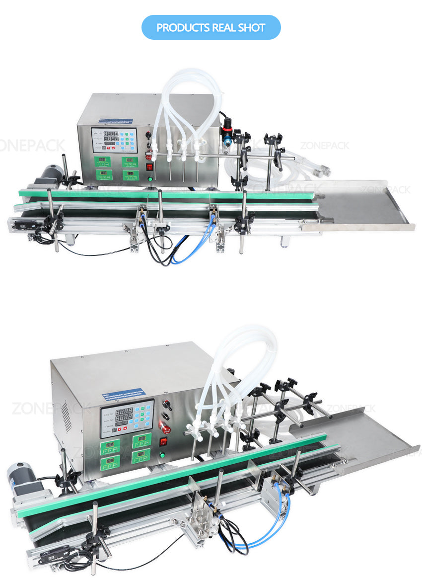 ZONEPACK Full Automatic Desktop CNC Liquid Filling Machine With Conveyor Bottle Filling Machine Perfume Juice Milk Water Filler