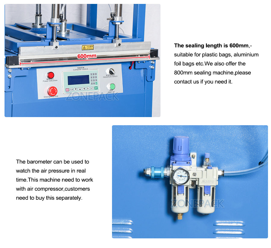 ZONEPACK ZS-XD600 Pouch Vacuum Heat Package Sealing Machine Manufacturers Semi Automatic Plastic Bags Packing Machine