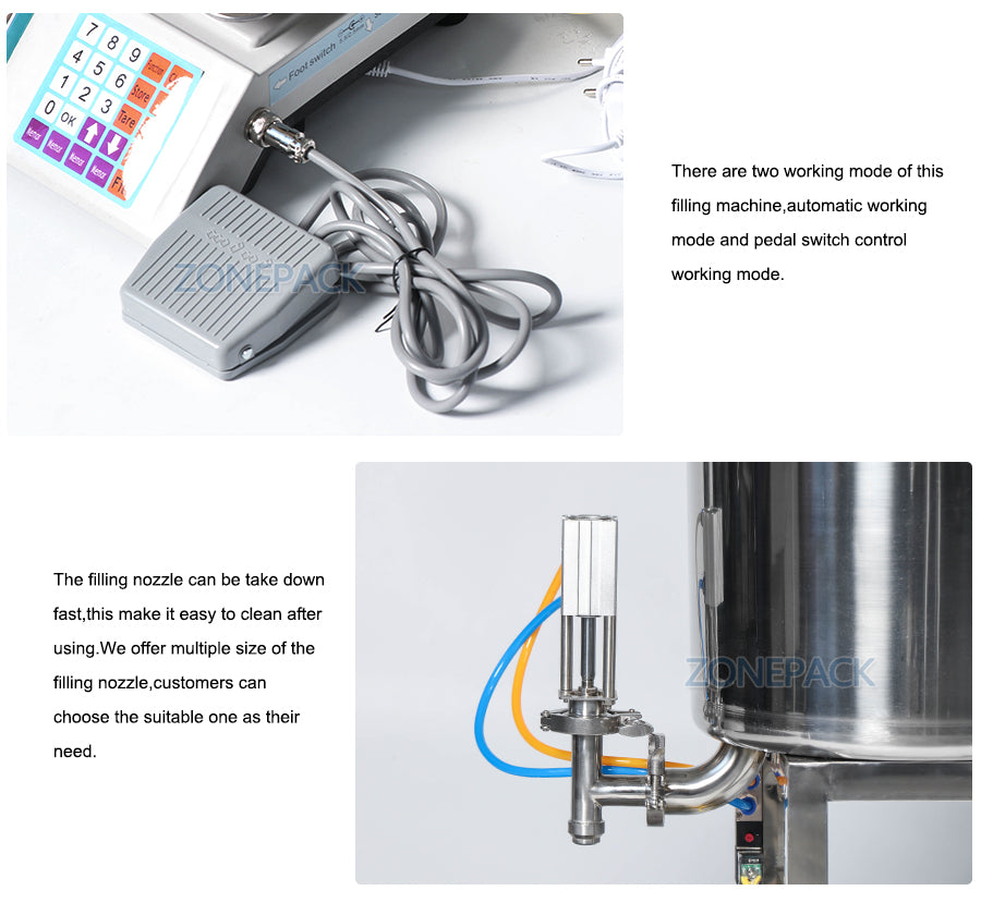 ZONEPACK Semi Automatic Paste Filling Machines Pneumatic Can Honey Cooking Oil Beverage Small Bottle Weighing Filling Machine