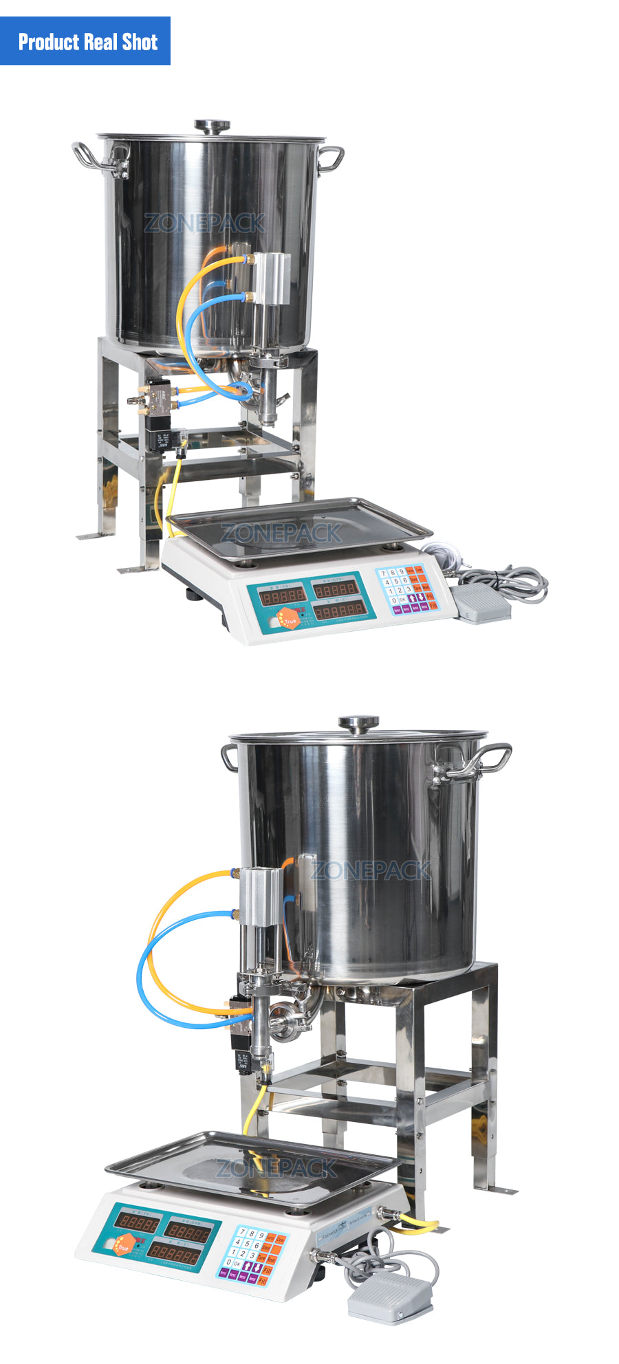 ZONEPACK Semi Automatic Paste Filling Machines Pneumatic Can Honey Cooking Oil Beverage Small Bottle Weighing Filling Machine
