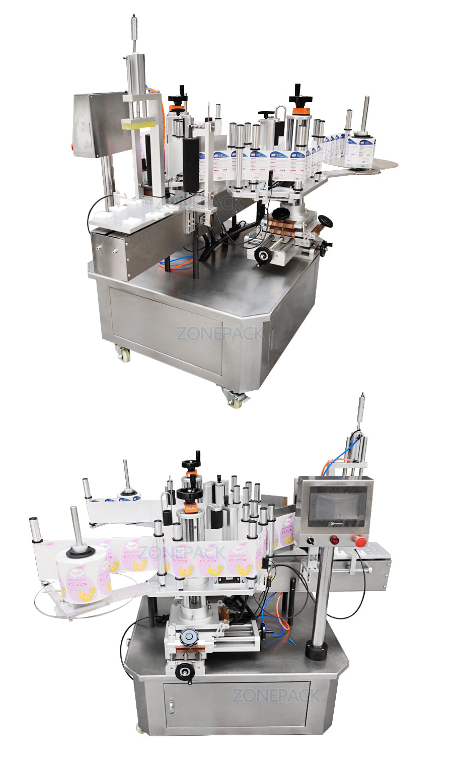 ZONEPACK ZS-TB210 Semi Automatic Double Size Tube Sticker Water Flat Bottle Labeling Machine For Bottles Label Dispenser Machine