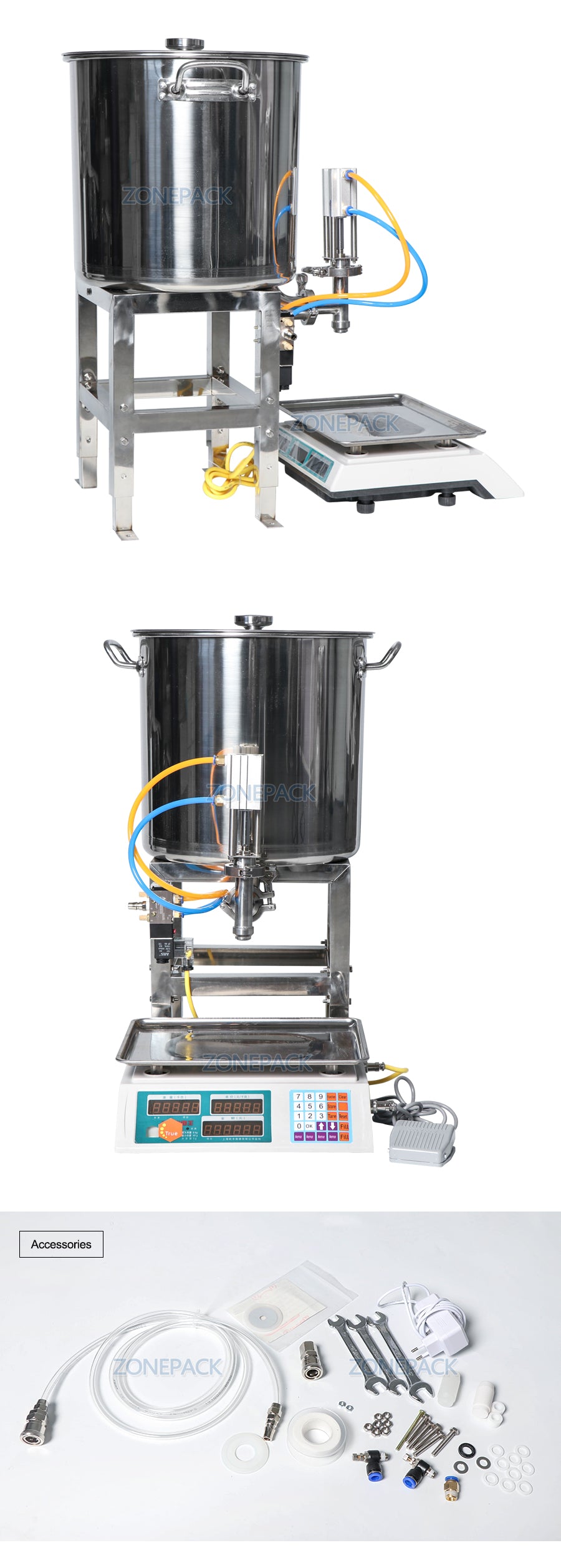 ZONEPACK Semi Automatic Paste Filling Machines Pneumatic Can Honey Cooking Oil Beverage Small Bottle Weighing Filling Machine