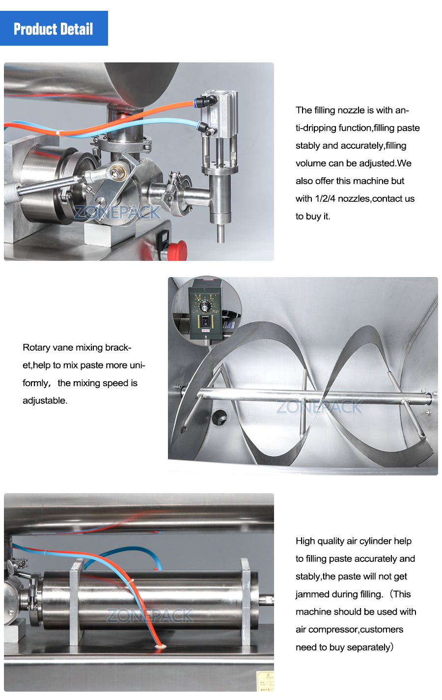 ZONEPACK Chili Soy Oyster Sauce Tabasco Quantitative Filler Machine Pneumatic Slurry Mixing Filling Machine ZS-GTU1