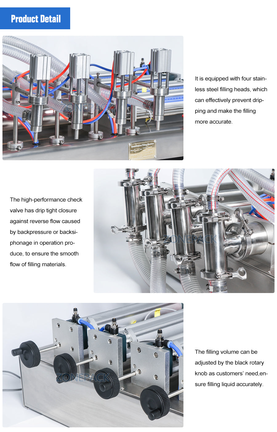 ZONEPACK 4 Heads Pneumatic Auto Filling Machine Horizontal Essential Oil water Perfume filler Food Beverage Machinery 4 Nozzles