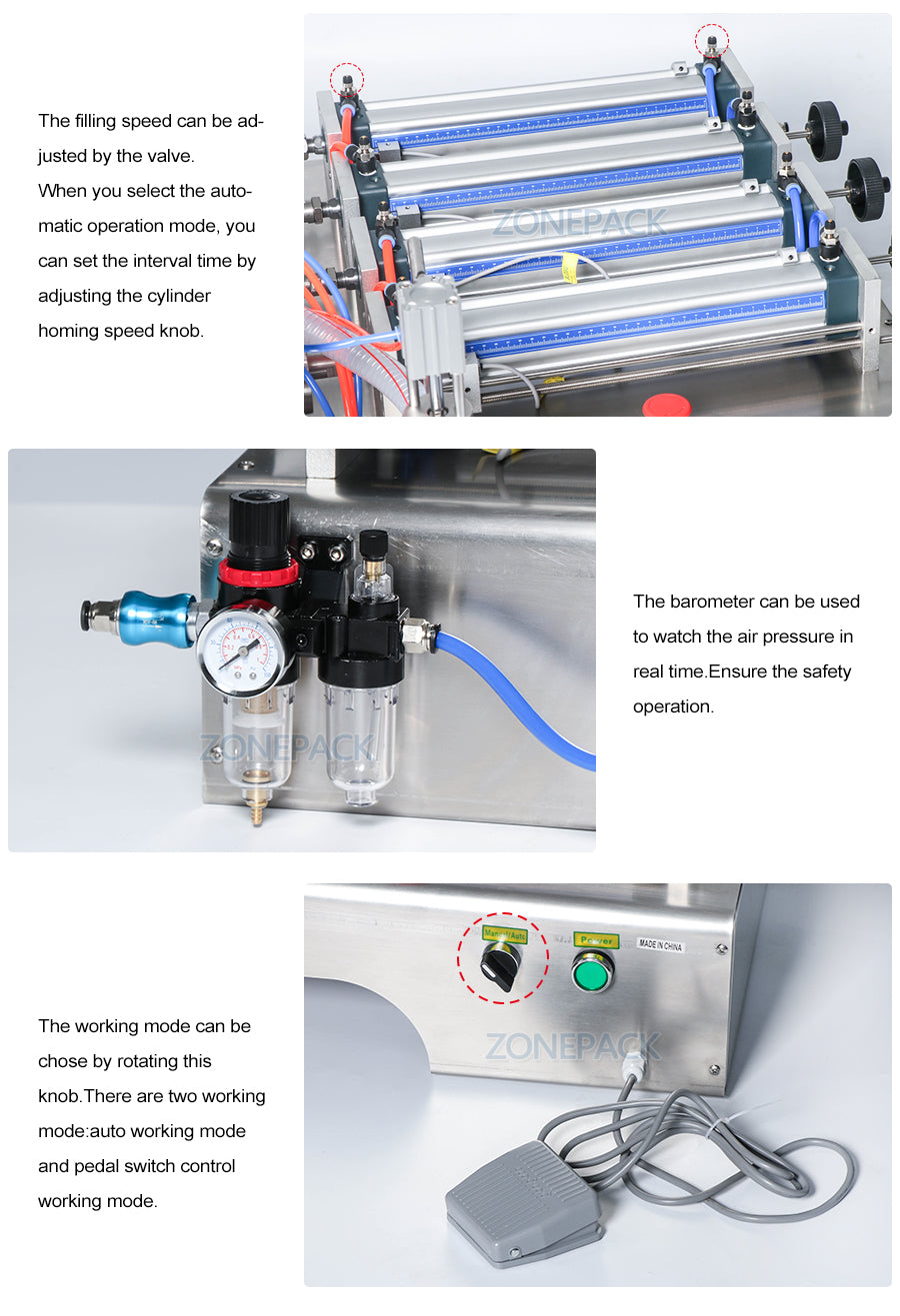 ZONEPACK 4 Heads Pneumatic Auto Filling Machine Horizontal Essential Oil water Perfume filler Food Beverage Machinery 4 Nozzles