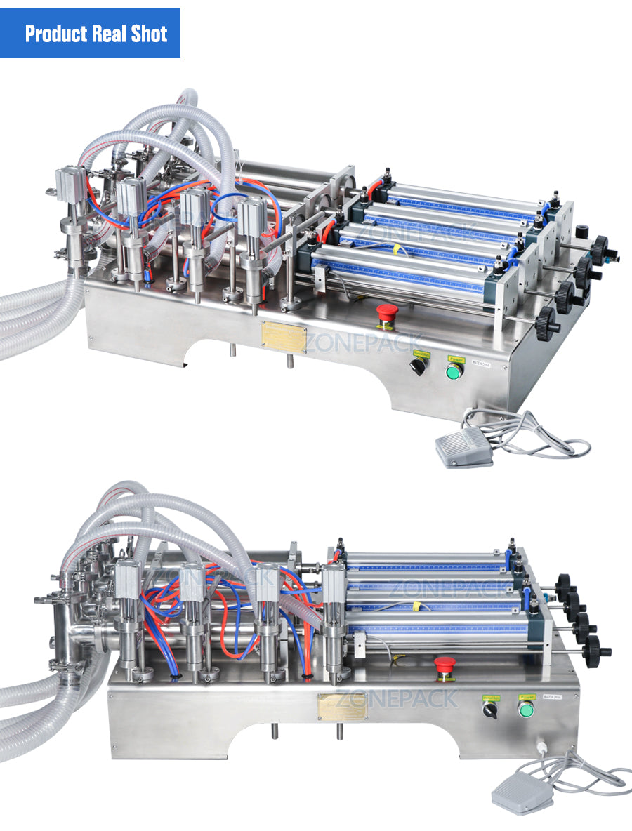 ZONEPACK 4 Heads Pneumatic Auto Filling Machine Horizontal Essential Oil water Perfume filler Food Beverage Machinery 4 Nozzles