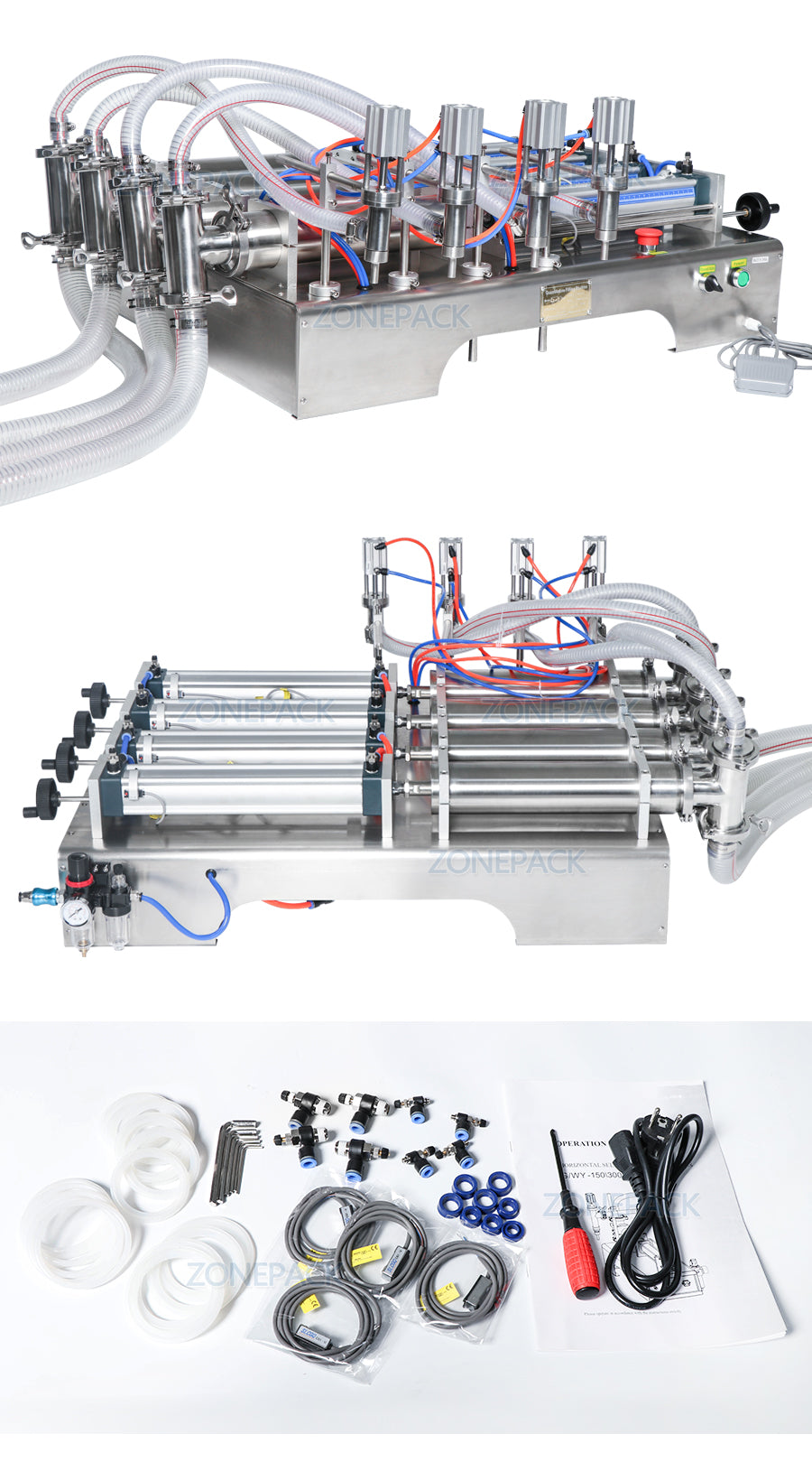 ZONEPACK 4 Heads Pneumatic Auto Filling Machine Horizontal Essential Oil water Perfume filler Food Beverage Machinery 4 Nozzles