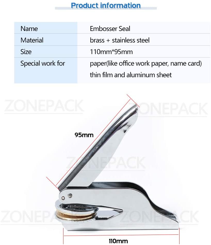 ZONEPACK Manual Desktop Steel Stamp Seal,Company Name Seal Machine Stamping Machine,Mold Stamper,High Pressure Manual Stamper