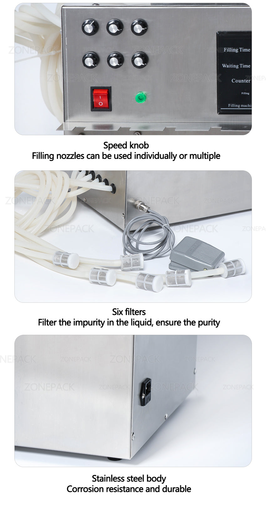 ZONESUN 6 Heads Self-priming Bag Liquid Filling Machine ZS-DPSP6