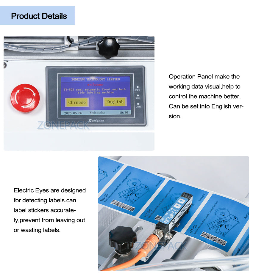 ZONEPACK XL-T803 Semi-automatic Model PET Plastic Model Arc Surface Flat Bottle Sticker Labeling Machine