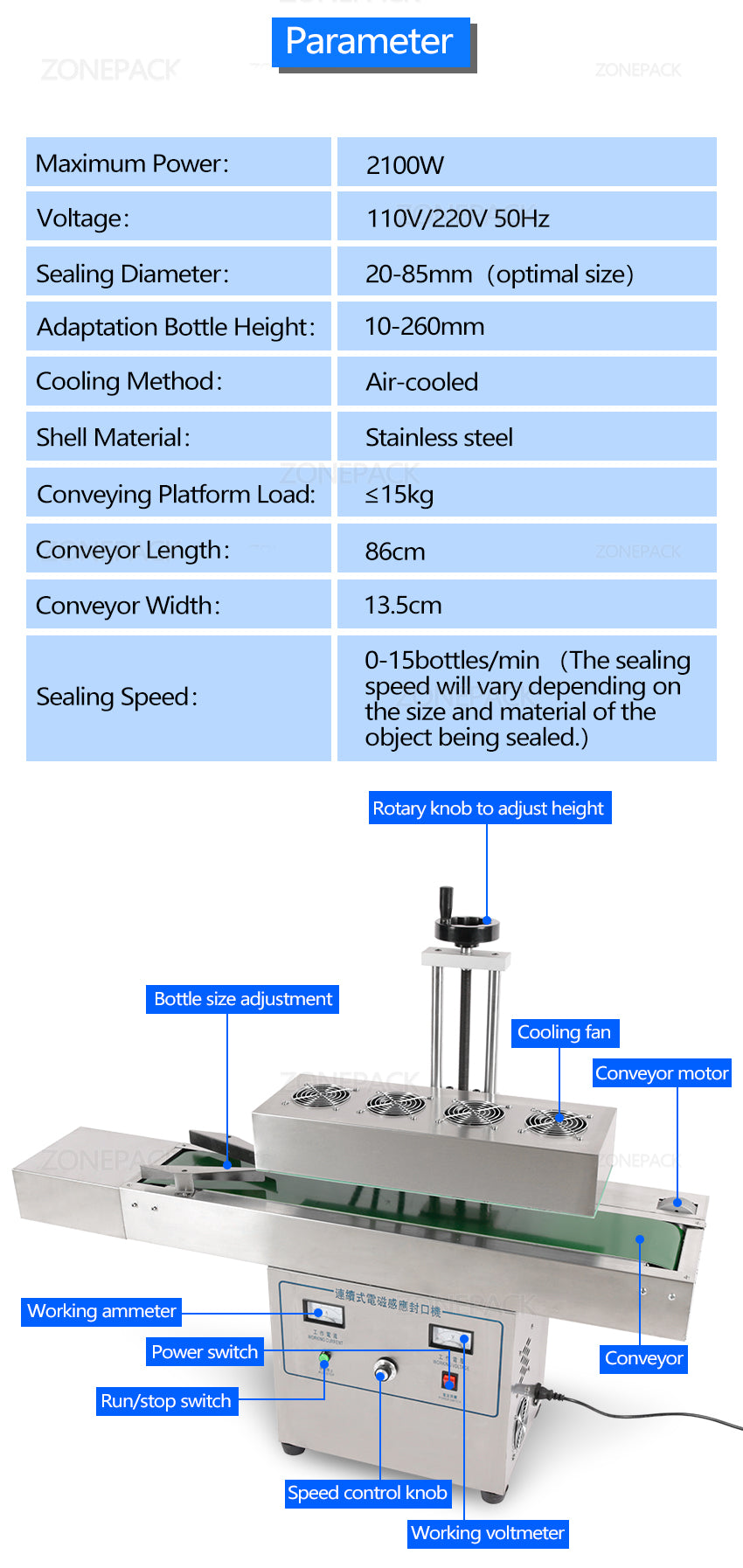 ZS-FK2100 Vertical Sealing Machine Electromagnetic Continuous Induction Aluminum Foil Sealing Machine Induction Automatic Sealer